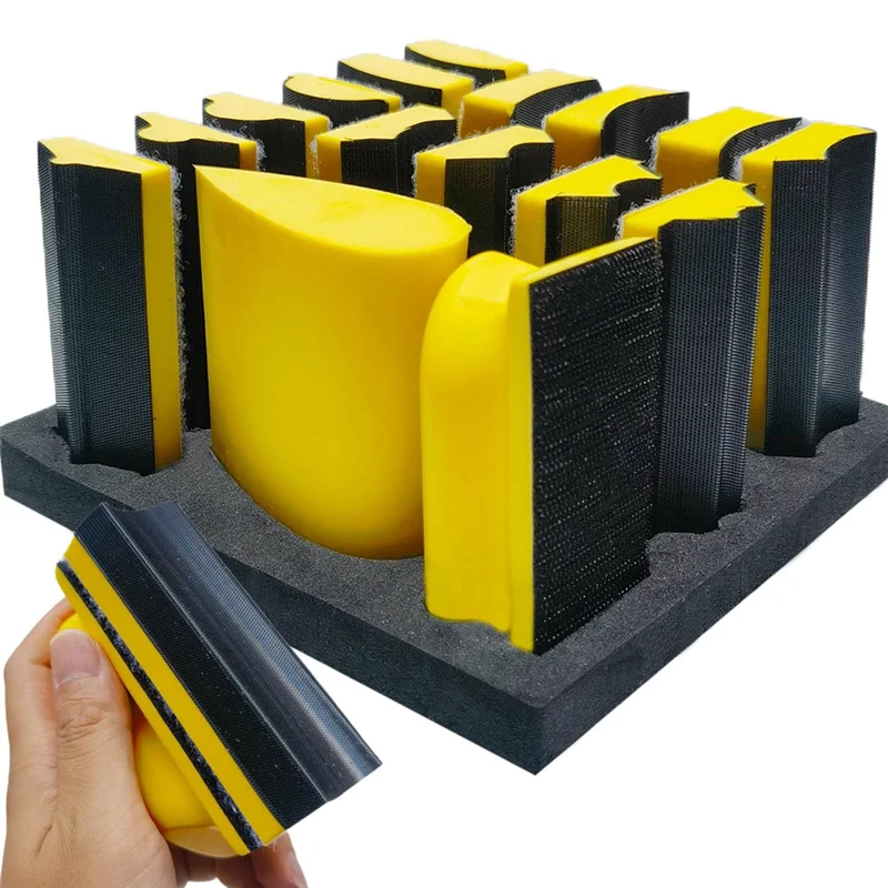 

ABUF 16 PCS Hand Sanding Block Set - Hook and Loop Soft and Durable Foam Material Assorted Sanding Pad Hook Backing Plate
