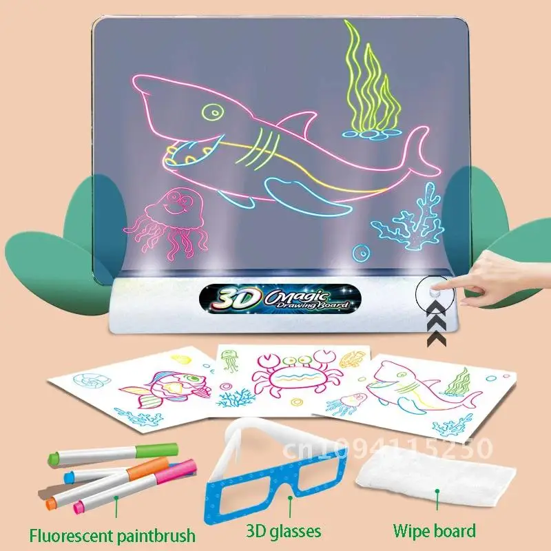 Tavolo da disegno magico 3D LED VR Montessori Giocattoli educativi Bambini che scrivono LCD fai da te Colorazione Pittura Lavagna Graffiti Tablet