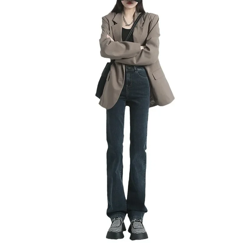 

2025 New Spring Autumn Vintage Straight-leg Jeans Women's High-waisted Slimming Petite Cigarette Pants Trendy Ins High Street