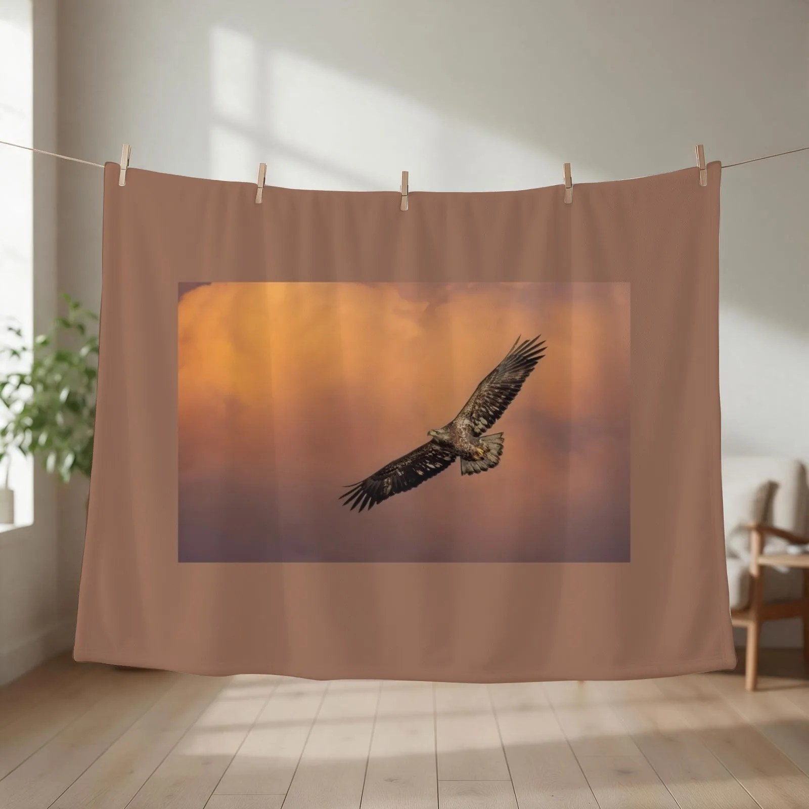 Juvenile Bald Eagle in Flight Throw Blanket couch cozy soft plush fuzzy picnic outdoor blanket
