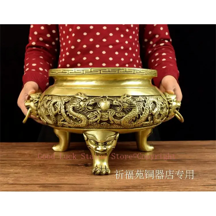 Grande mascotte de Protection efficace en bronze, 35CM, grand porche pour entreprise domestique, hall d'entrée, Temple, dragon DING FENG SHUI art