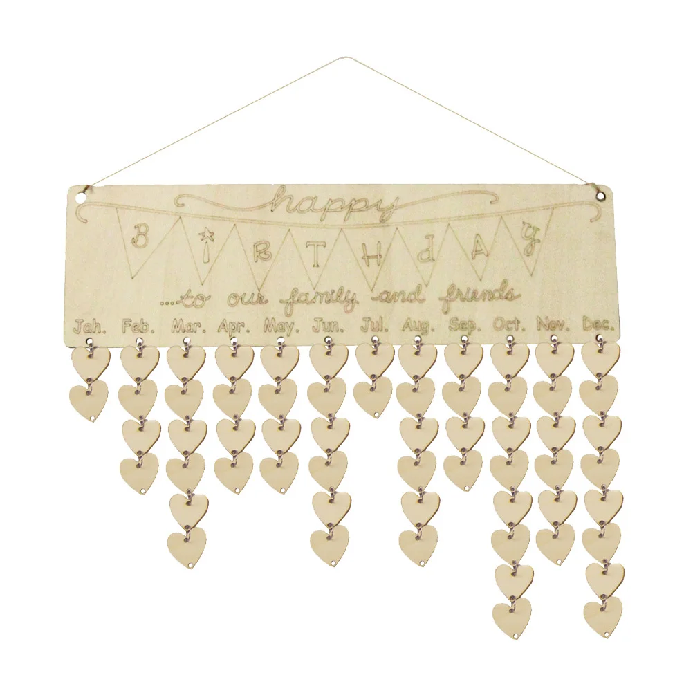 DIY Wooden Calendar Happy Birthday Board Plaque Wall Hanging Family Birthday Anniversary Reminders Indoor Decor