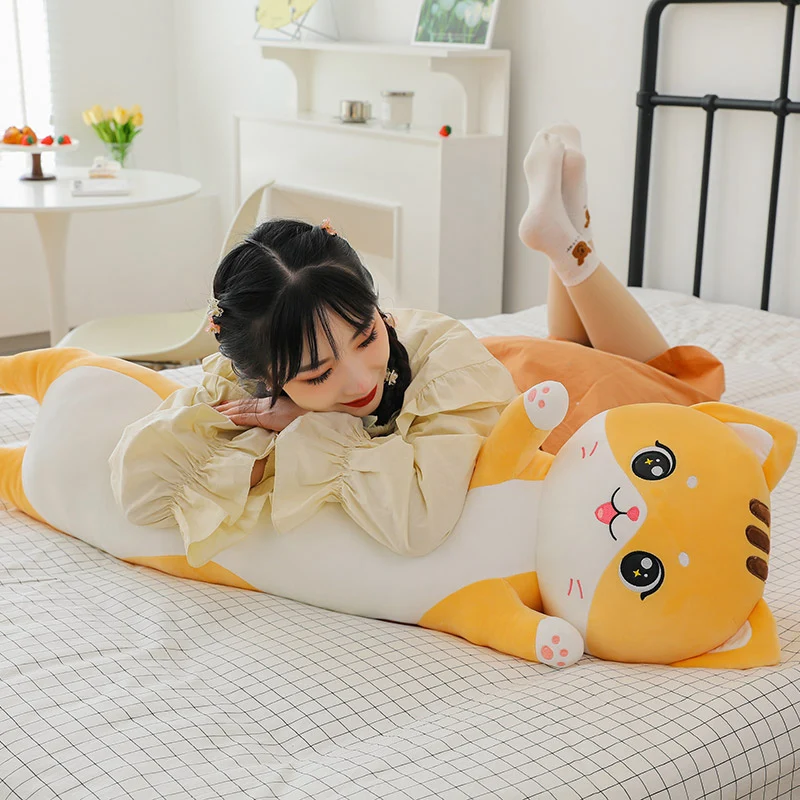 110 ซม.ยักษ์น่ารัก Big Face Cat หมอน Plush ตุ๊กตาสัตว์สีเหลืองแมว Plushies ของเล่นเด็กนุ่ม Sleeping Cushion โยนหมอน