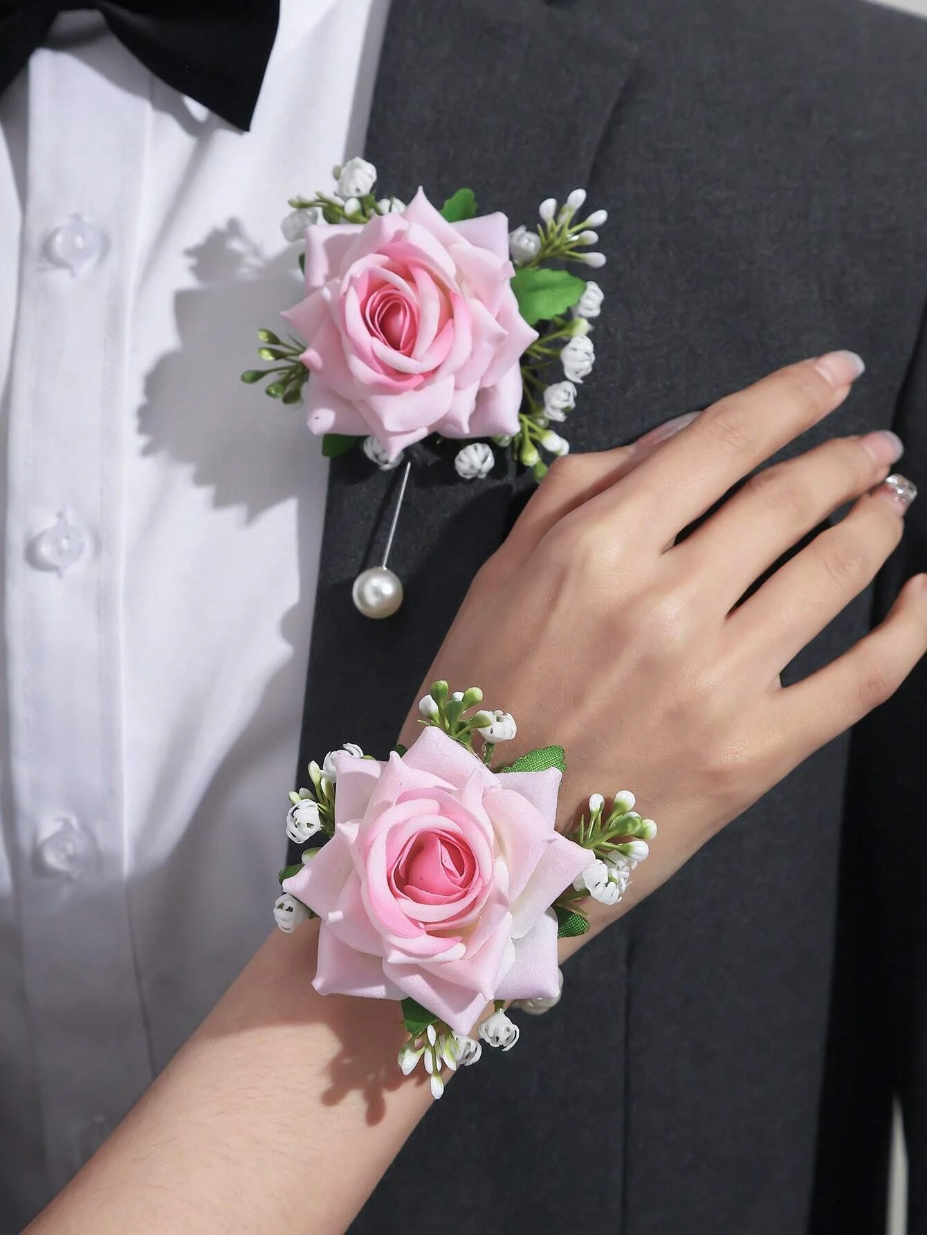 

2 шт., белый детский дыхание, лесной набор цветов на запястье для невесты и жениха, свадебное украшение, танец ужина, праздничные мероприятия