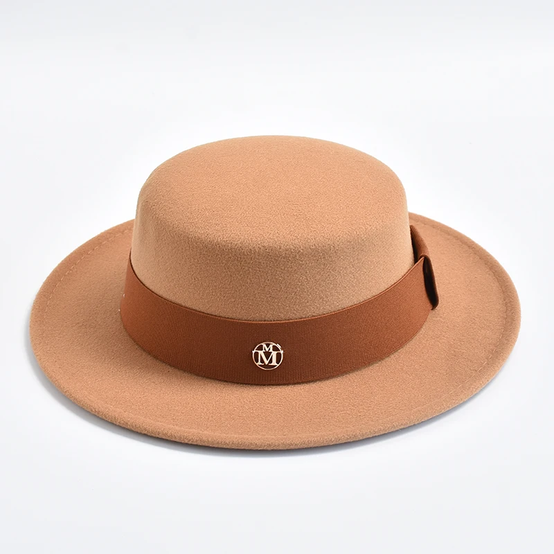 Britischer Stil Fedora-Hüte für Damen, modisch, Herbst und Winter, flache Oberseite, Schleife, elastisches Band, Filzhüte, Hochzeitskleid, Jazz-Kappe – Detail 21