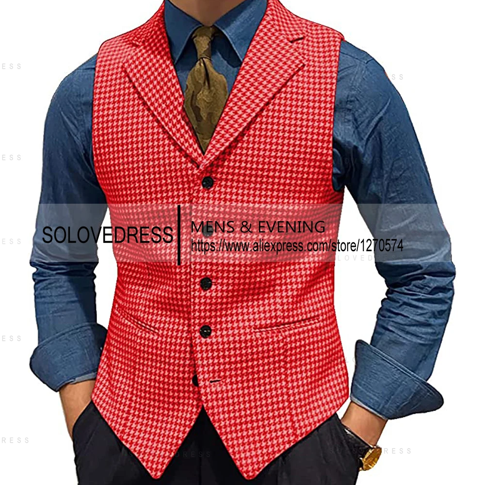 Men\'s Suit Vests Leisure Wool Tweed Plaid Waistcoat Slim Fit Vests For Wedding