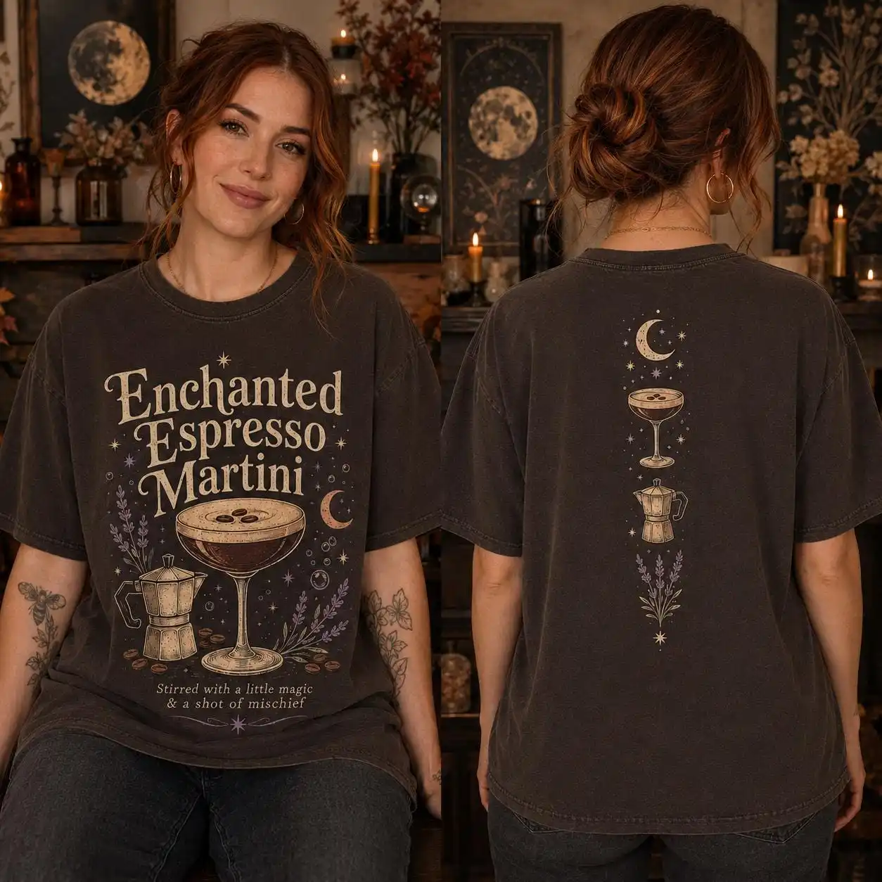 Enchanted Espresso Martini Shirt,  Halloween  Witchy Coffee Cocktail Tee, Spooky Girls Night T-shirt
