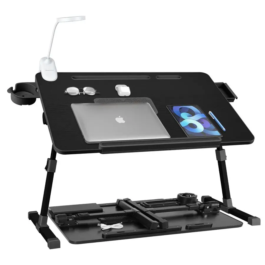 

Laptop Lap Desk with Cooling Fan Adjustable Bed Desk with Light, Bed Table with Cup HolderampPhone Holder Storage Drawer Desk Fo