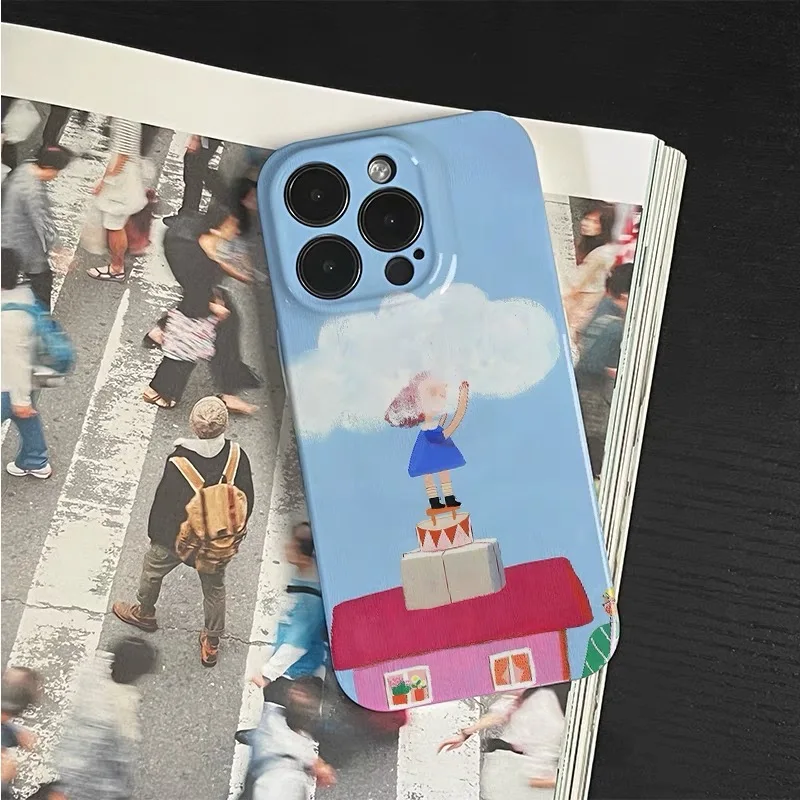 

The Little Girl Picking Blue Clouds Case for IPHONE 16PRO MAX 14 13 12 PRO 15PLUS 15PRO 11Pro XR Acrylic Hard Mobile Phone Cases