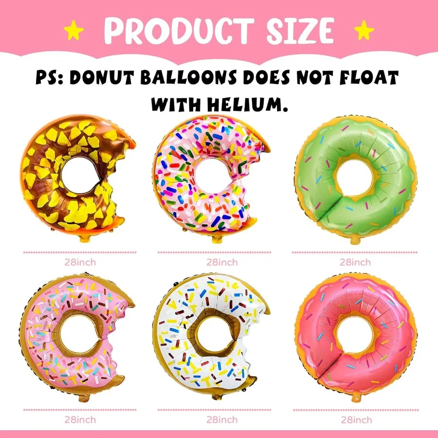 6個入り 大型ドーナツ型ホイルバルーン ドーナツ型マイラーアルミバルーン スイートキャンディスプリンクルホイルバルーン 誕生日 ベビーシャワー 結婚式用