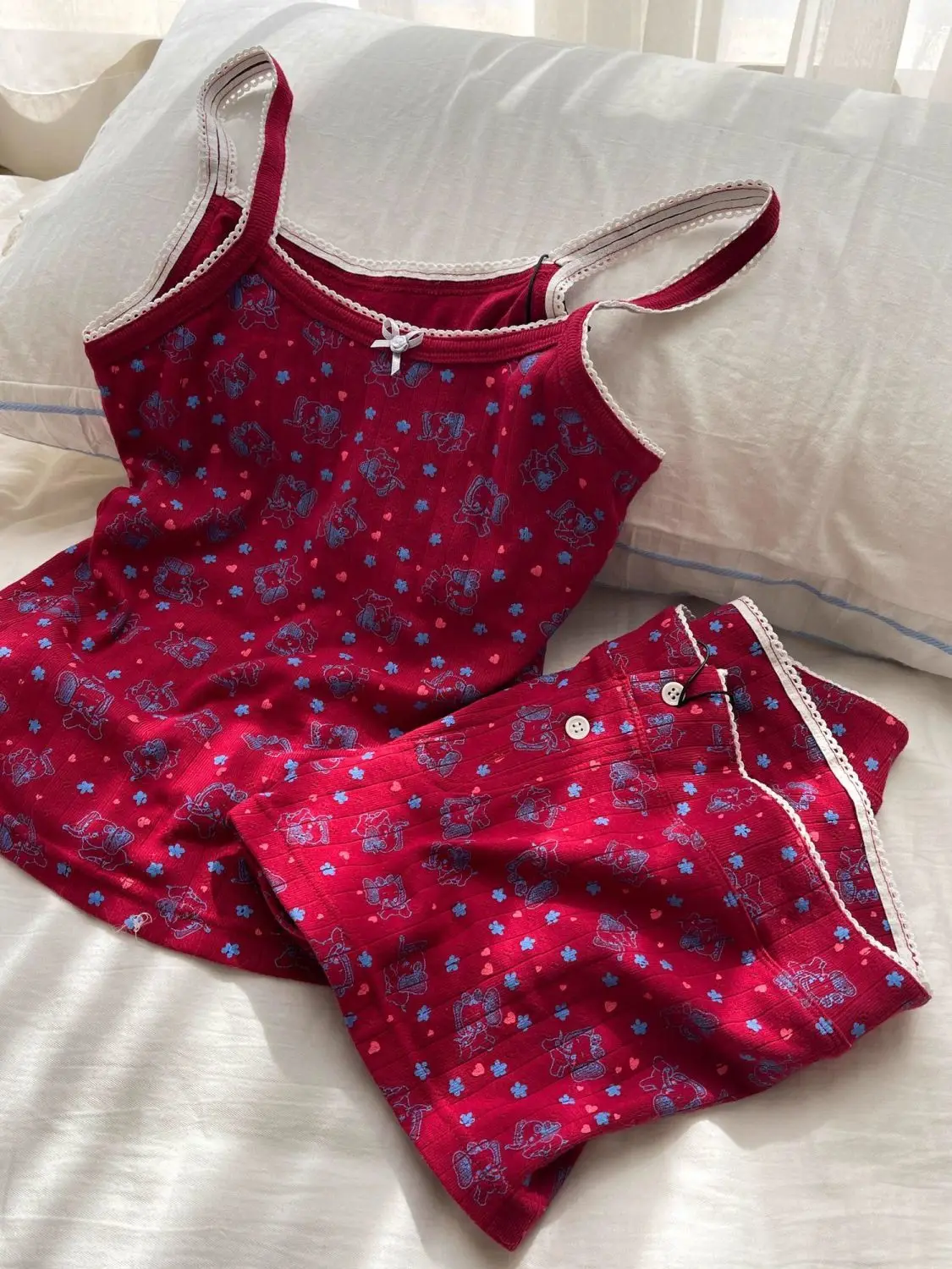 Sweet Y2k Clothes Sexy Sling Goth Bow Slim Pattern Print Punk Backless Crop Top Shorts Camisole Harajuku Korea 2000s Summer Tees