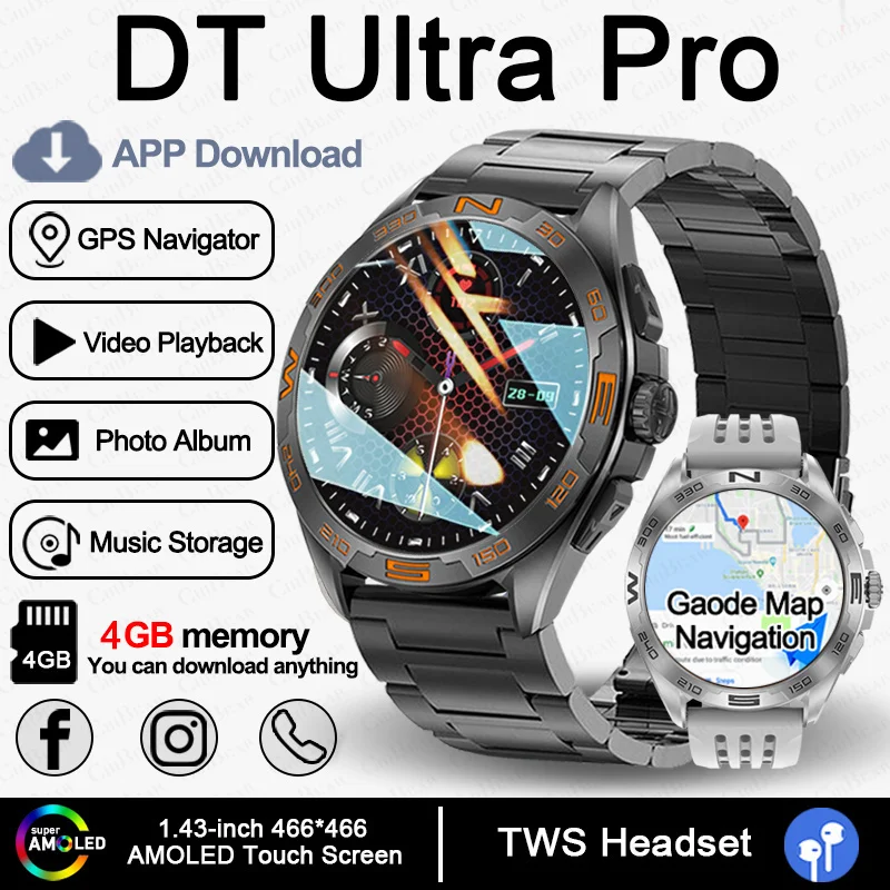 

2025 Новые оригинальные мужские часы GPS Смарт-часы Карта 1,43 дюйма AMOLED 4 ГБ Память Приложение Загрузка Воспроизведение видео Bluetooth Call Smartwatch