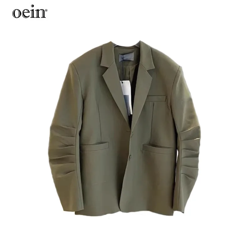 [oein] Small Suit Jacket For Women In Spring Autumn 2024, New Korean Version, Fashionable Casual, Pleated And Explosive Street