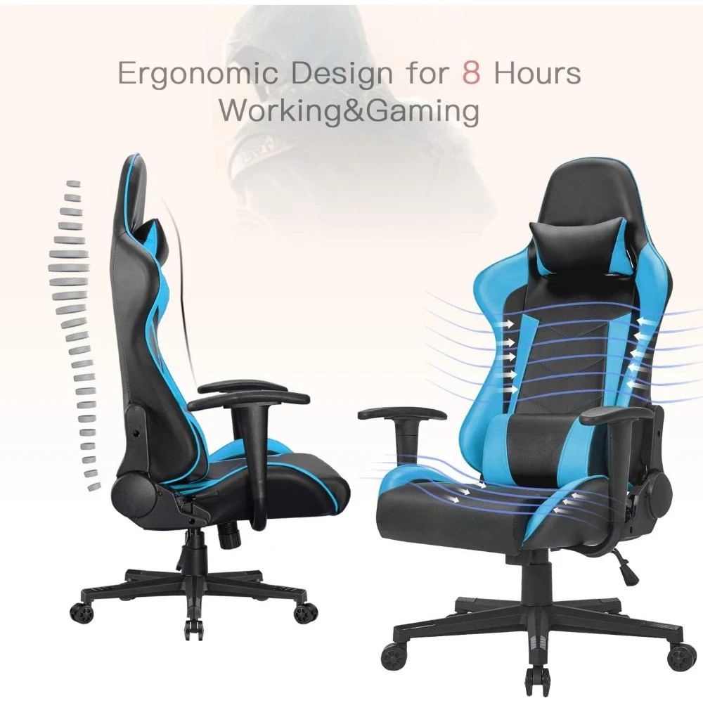 Kursi Gaming Gamer ergonomis untuk dewasa, kursi komputer 300 LB PC, kursi kantor balap game, ketinggian dapat disetel