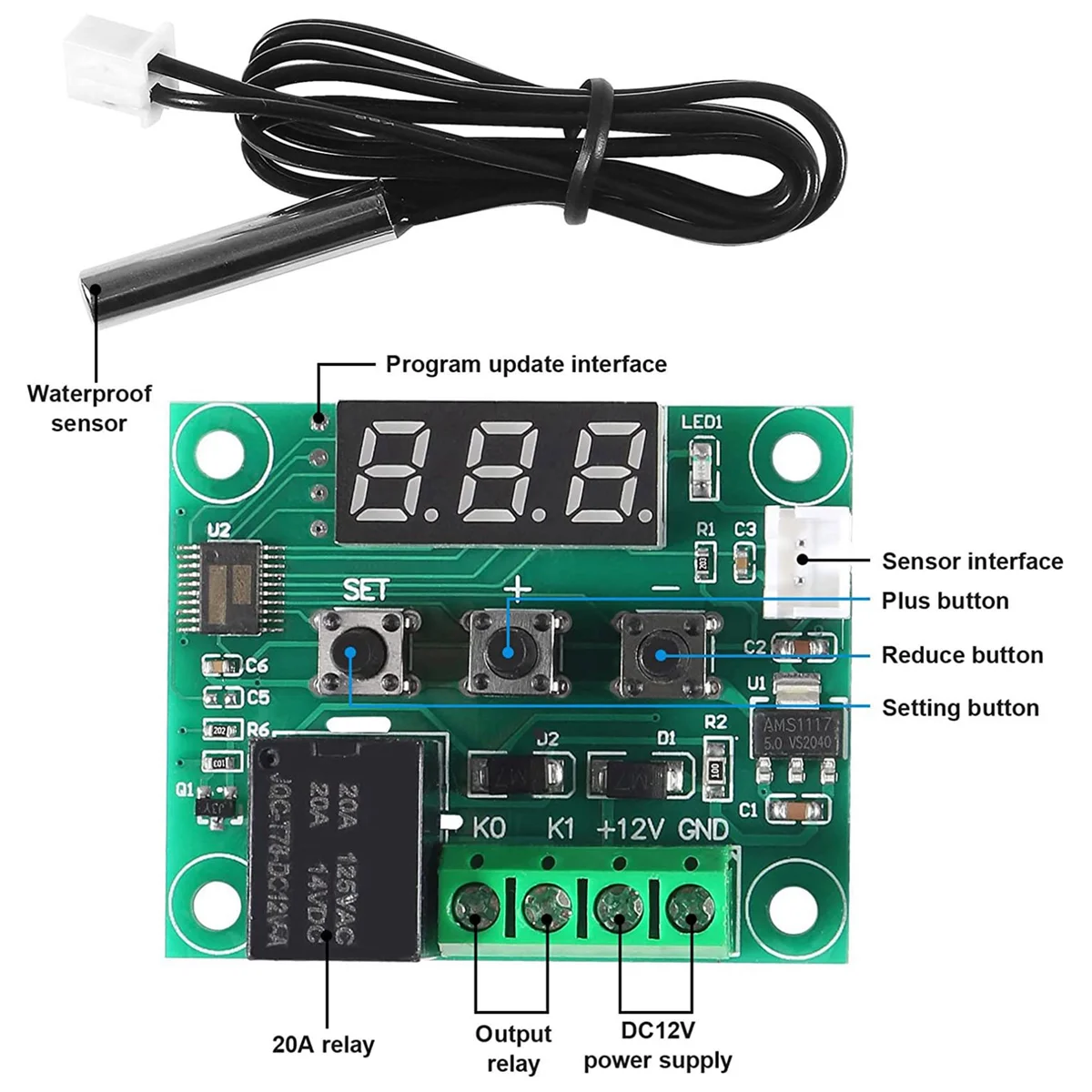 B23B W1209 DC 12V Digital Temperature Controller Board -50-110°C Electronic Temperature Temp Control Module Switch (3-Pack)