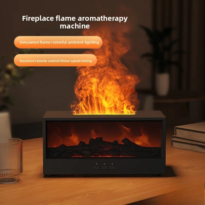 Humidifier  Fireplace Aromatherapy Machine 3D Simulation Fireplace Flame Desktop Humidifier Remote Control Aromatherapy Machine