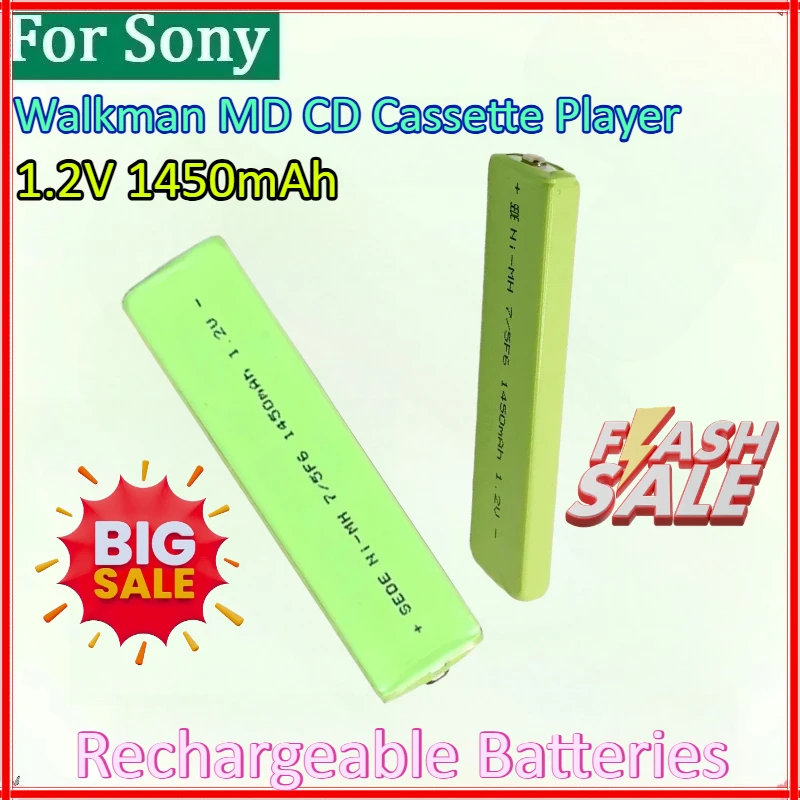 

Недавно обновленный Ni-Mh аккумулятор для жевательной резинки 1,2 В, 1450 мАч для кассетного проигрывателя компакт-дисков Sony Walkman MD 7/67F6 5F6, аккумулятор большой емкости
