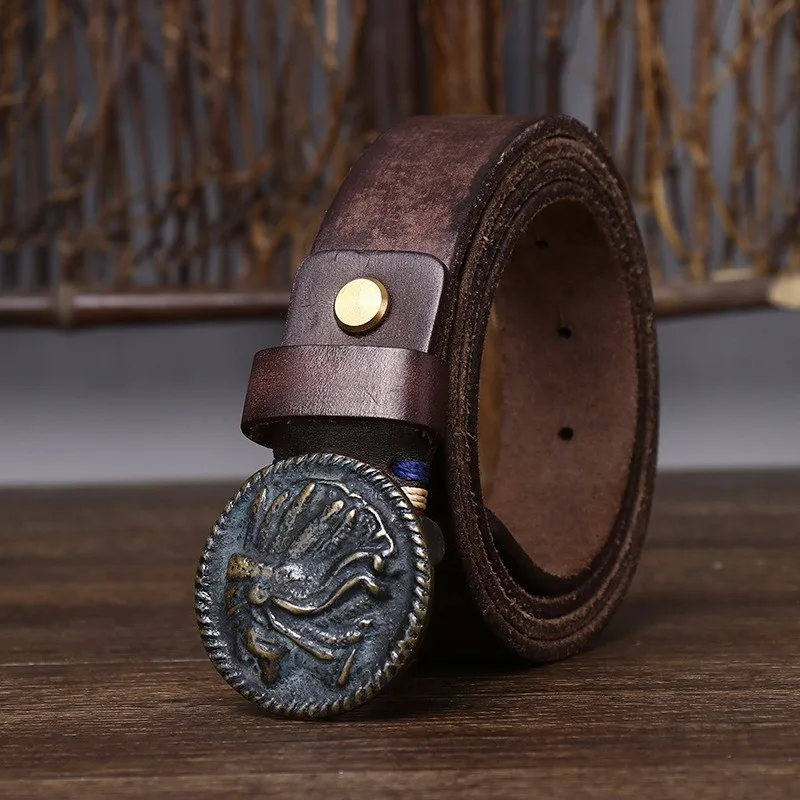 Washable matte plate belt for men smooth leather fashionable top layer