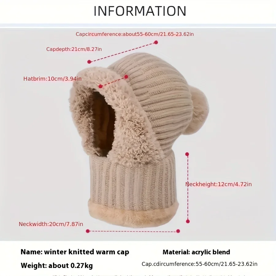 1 шт. ветрозащитная шерстяная лыжная маска, регулируемая эластичная зимняя шапка, шарф, теплая и складная, подходит для катания на лыжах и активного отдыха