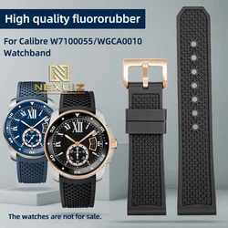 Men's Large Fluororubber Watch Strap For Cartier Calibre W7100055/WGCA0010 Rubber Watchband 23mm 24mm Waterproof Dustproof Belt