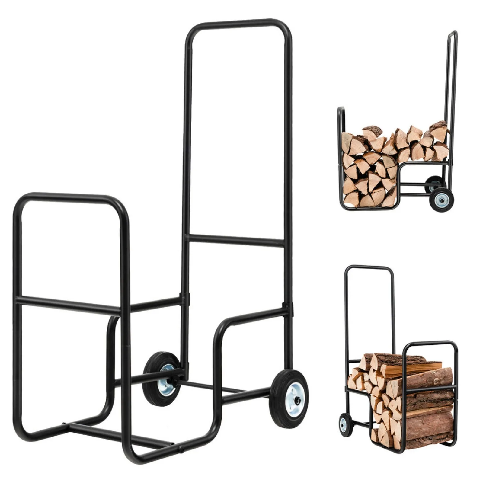 

US Firewood Carrier Wood Mover Hauler Fire Rack Caddy Cart Dolly Rolling