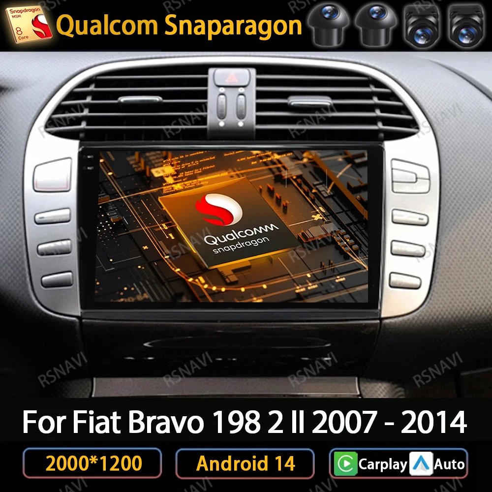 Android 14 Wireless Carplay Auto For Fiat Bravo 2007 2008 2009 2010 - 2012 Car Radio Multimedia Video Player GPS 4G WIFI DSP SWC