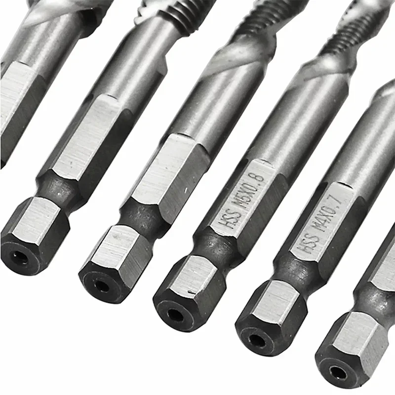 6 Stuks Hex Shank Tap Boor Set HSS Schroefdraad Bit Machine Compound Tap Handje M3 M4 M5 M6 M8 M10 Metrische Draad Boren