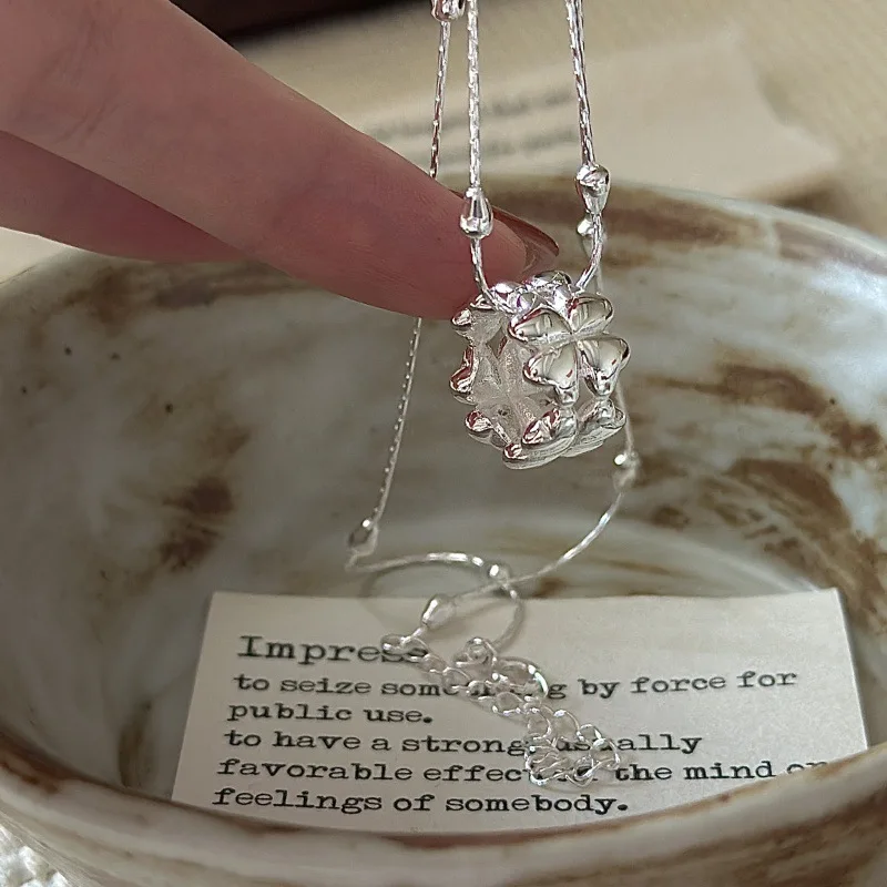 

CHOZON S925 Solid Silver Floral Necklace Korean Vintage Minimalist Layering Jewelry Gift for Women