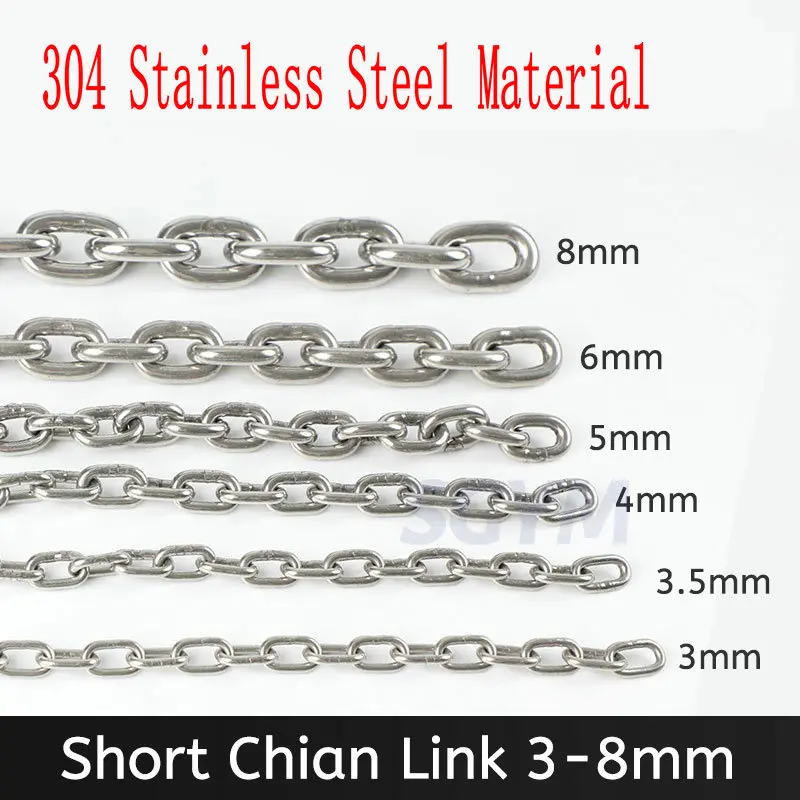 Ordinary 304 Stainless Steel Short Link Chain 3-10mm Diameter Industrial Welded Binding Lifting Chain for General Use