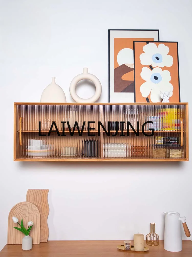 Glass Wall-Mounted Solid Wood Wall Closet Kitchen and Bedroom Storage Customization Hanging onto the Cabinet