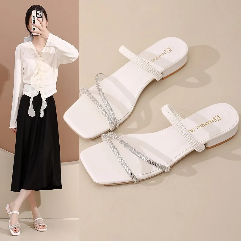 

New Style Women's Sandals Rhinestone Embellished Fashion Outerwear High Heel Net Weight Casual Shoes Plus Size 43 Zapatos Mujer