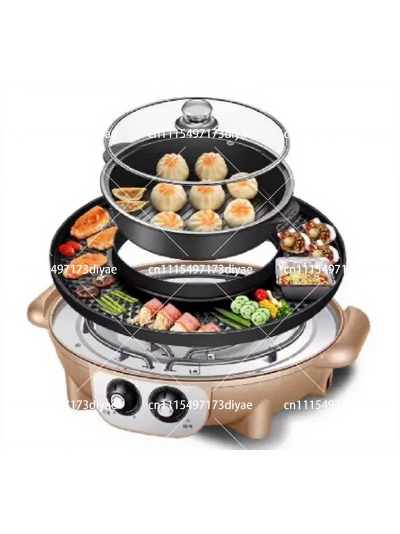 Multifunctional 3-in-1 Hot Pot & Grill Pan, Detachable Smokeless Electric BBQ Grill for Home Indoor Use