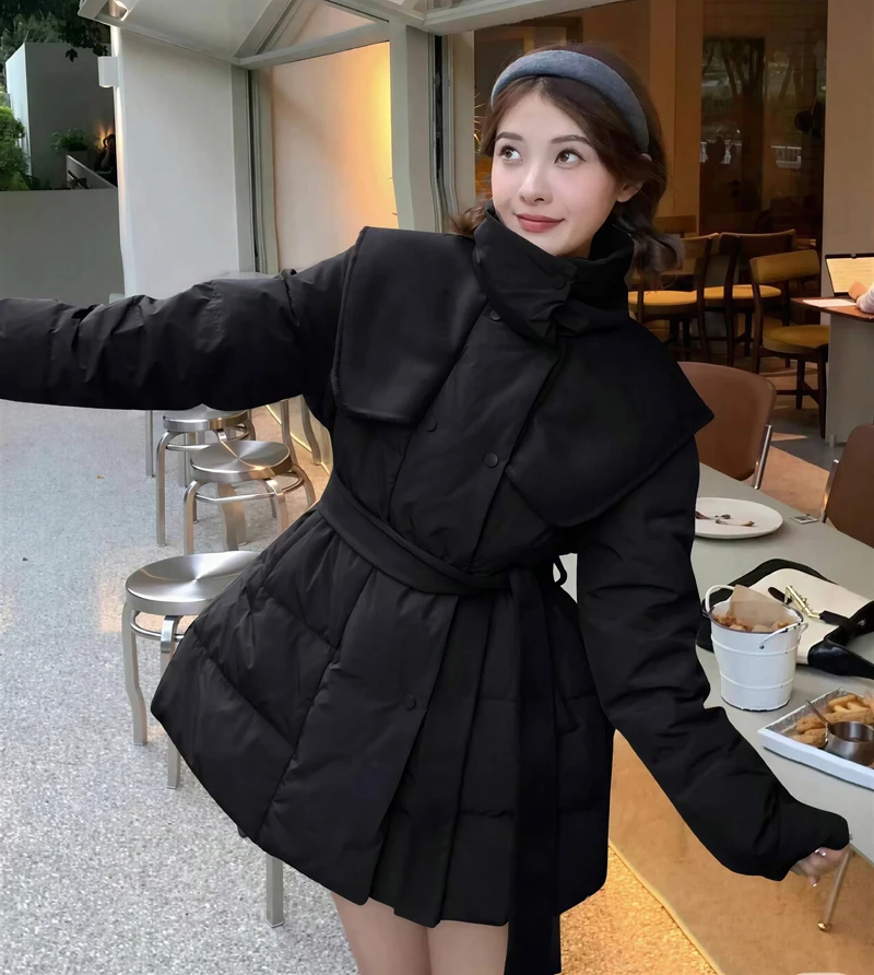 

Parkas Womens Work Winter Bio-Cotton Quilted Buttoned Ruffled Urban Refined Fashionable Graceful Timeless Elegant Distinctive OL