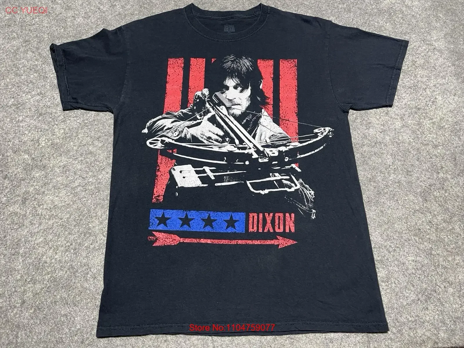 تي شيرت داريل ديكسون القوس والنشاب باللون الأسود المتوسط The Walking Dead TWD Wings تي شيرت تلاشى عتيق مغسول برسومات عصرية متعددة الاستخدامات للجنسين