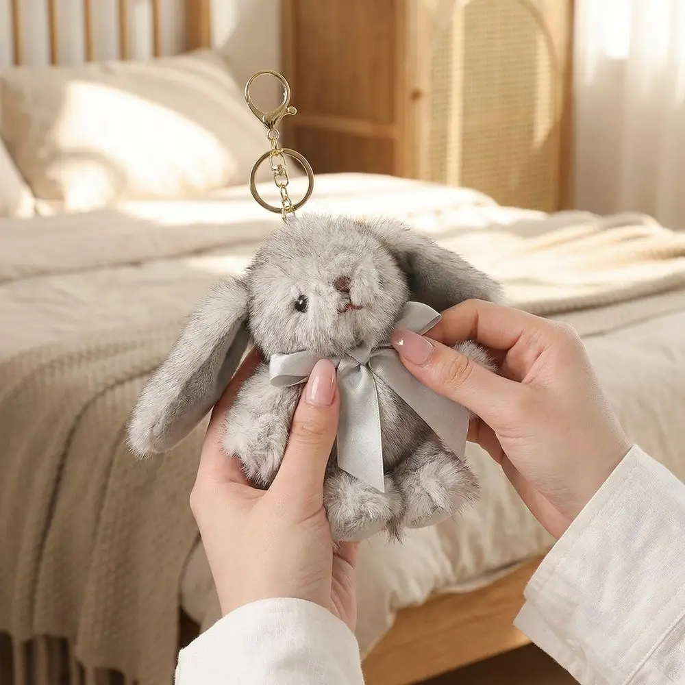 Kawaii Cute Cartoon Rabbit Keychain Pompom Fur Easter Bunny Key Ring Colorful Decoration Animal Bag Charm