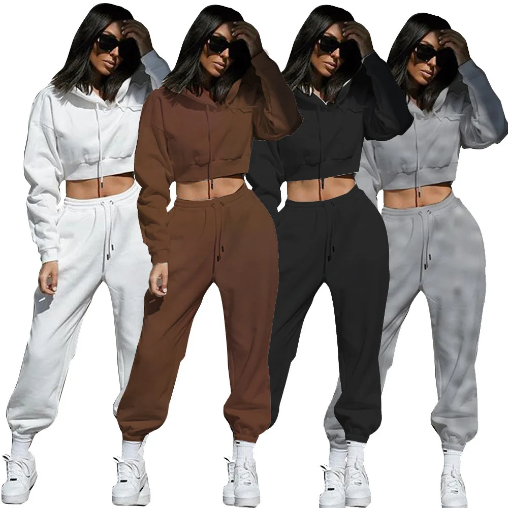 

Women's Fleece Sweatshirt Suit Large Size Hooded Long Sleeves Sports Casual Two-piece Set Quick Selling Hot Sale