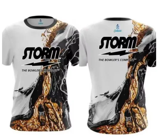 Men Bowling Jersey Storm The Bowler's Company 3D Full Print Marble Fluid Graphic T Shirt Quick Dry Sports ShortSleeveCrewNeckTee