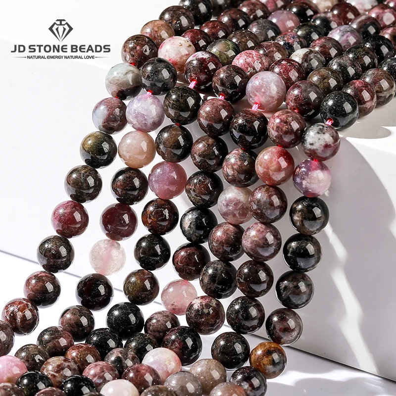 3A Natural Stone Colorful Tourmaline Beads 4 6 8 10mm Round Loose Bead for Jewelry Making DIY Bracelet Necklace Accessory 15