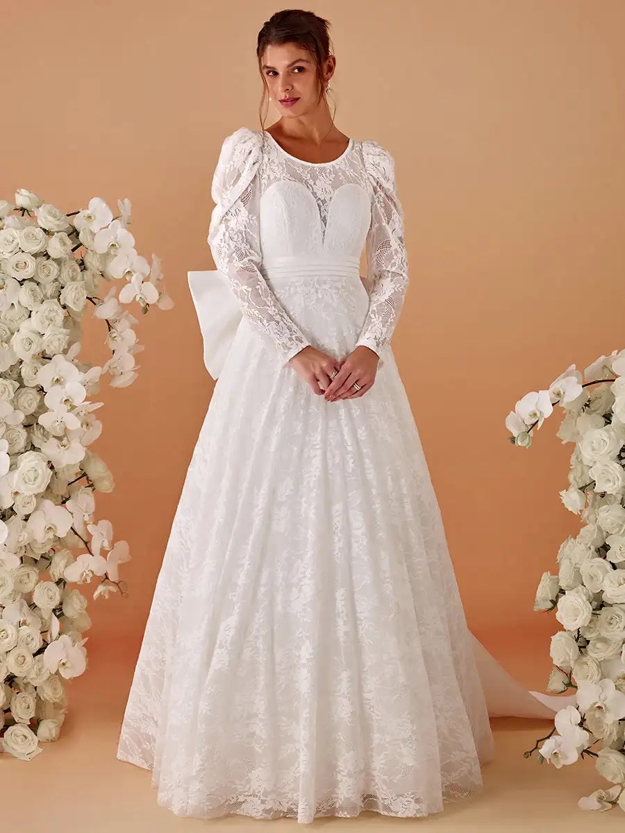 

Classics Wedding Dresses Round Neck Long Sleeves With Lining 2025 Ever Pretty of Lace White Wedding Guest Dress