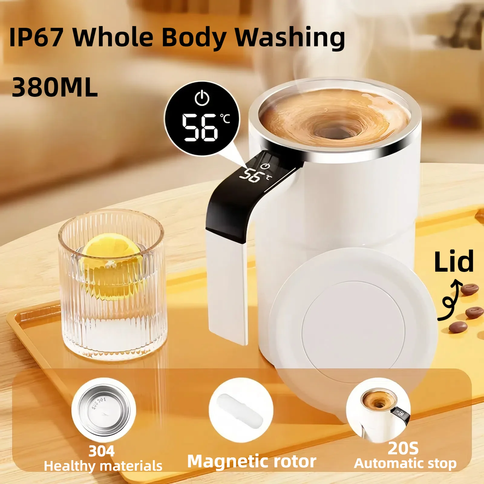 Mini taza mezcladora de café eléctrica de 380ML, IP67, impermeable, segura para alimentos, taza de café, taza magnética automática recargable por USB para té