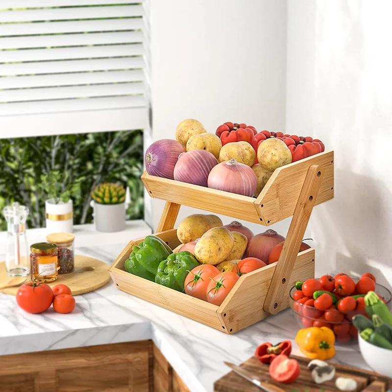 Special Healthy Bamboo Storage Basket, Multi-layer Trapezoidal, Multifunctional Storage Items, Breathable Drain Fruit Basket