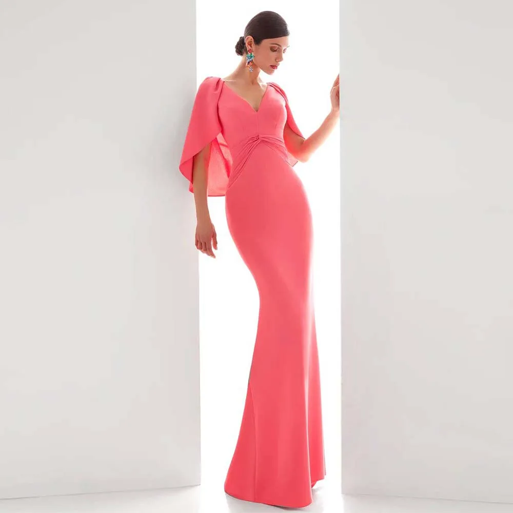 

Simple Special Occasion Dresses Pink Mermaid V-neck Floor Length Wedding Party Gowns for Women 2024 Ruched Trumpet Evening Dress