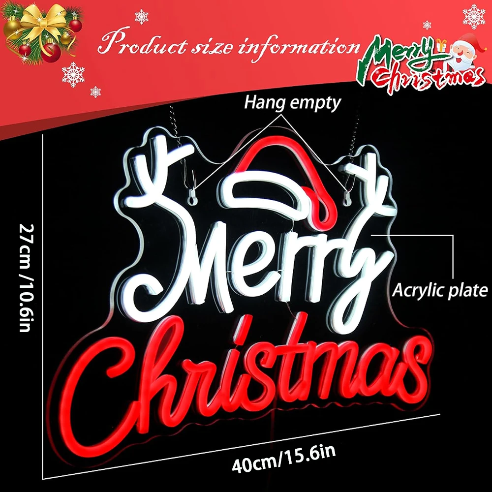 Wesołych Świąt Neon Led Sign Christmas Antlers Wall Decor For Room Decoration Home Party Shop Sign Dimmable Xmas Logo USB Power