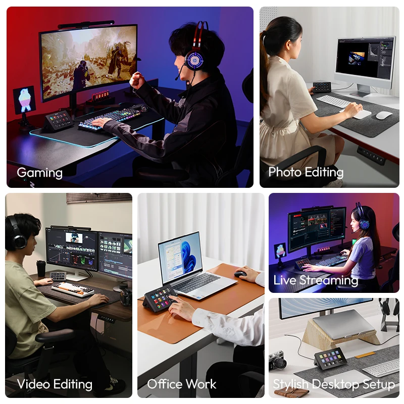 Ulanzi D200 StreamDeck لوحة المفاتيح البصرية 13 مفتاحًا وحدة تحكم إنتاج زر LCD لإنشاء محتوى الاستوديو المباشر لنظام التشغيل Mac