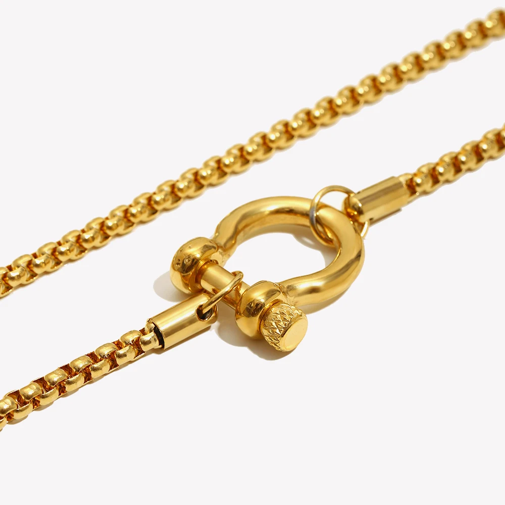 E.B.belle Buckle Pendant Necklace Square Pearl Chain 18k Gold Plated Stainless Steel For Women Men Jewelry Charm Tarnish Free