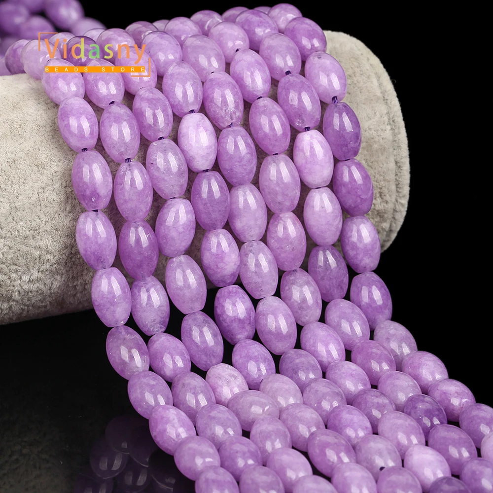 8x12mm Natursteine Lila Chalcedon Reiskorn-Form Lose Perlen für Schmuckherstellung Passend für DIY Armbänder Halsketten Zubehör – Detail 5