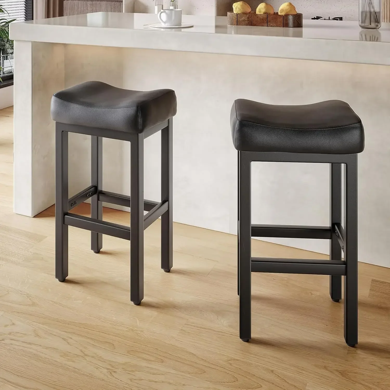 29 Inch Bar Height Bar Stools Set of 2, 29" Barstools for Kitchen Island Counter, Backless Bonded Leather Bar Height Stools