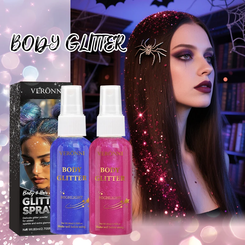 Glitter Hair Shimmer Spray,Multi-Purpose Body & Face Fine Mist Body Glow Body Highlighter Flakes Face,Body Hair Spray Makeup