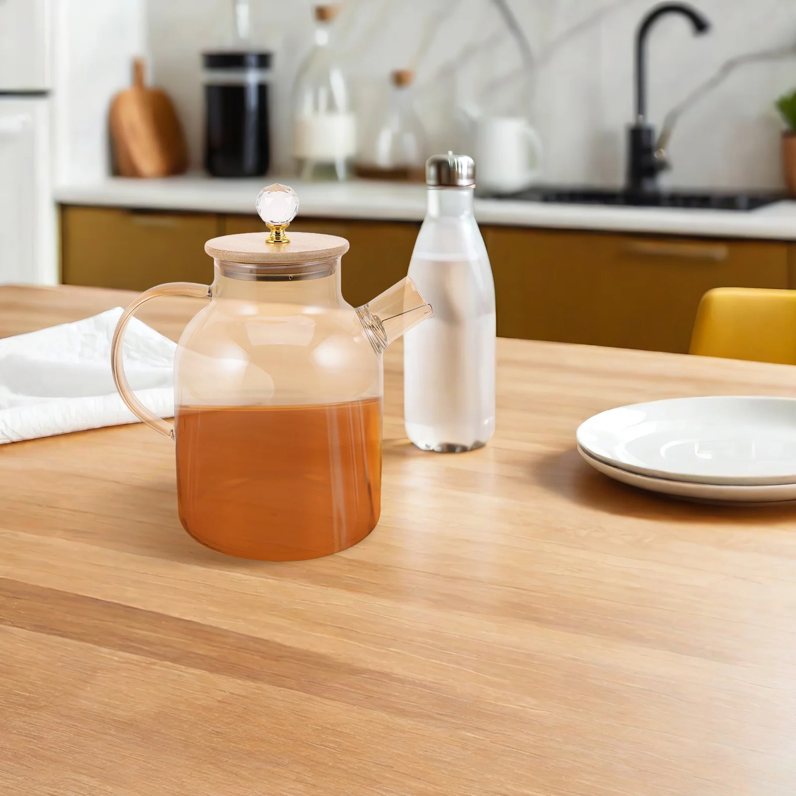 

1.8L Glass Cold Water Pitcher Clear Beverage Dispenser Leakproof Jug For Iced Tea Lemonade Juice Coffee - Portable Kitchen