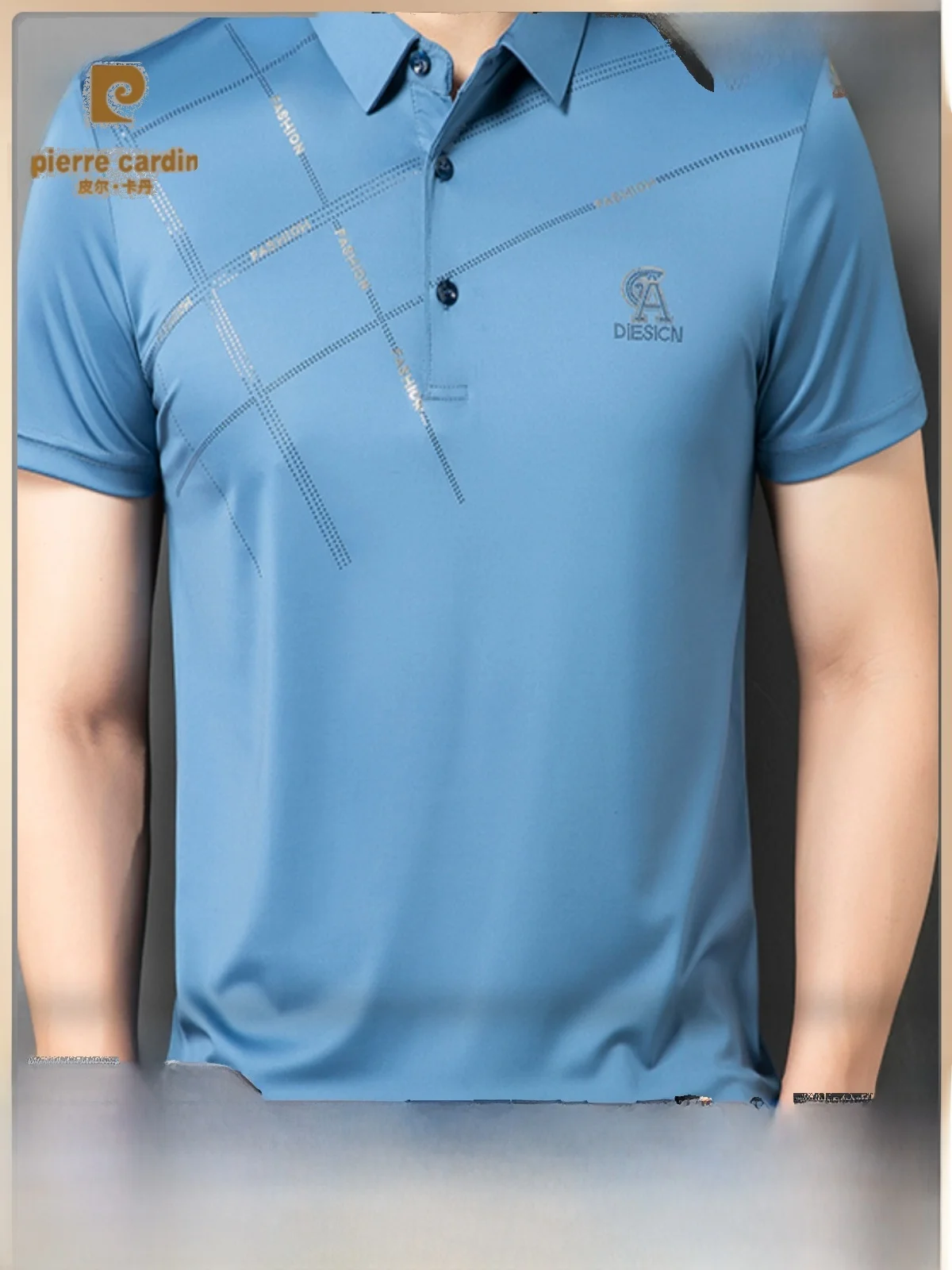 Pierre Cardin Spring Summer Men's Silk  Shirt Short Sleeve Laser Patch Print Thin High End T-Shirt Business Casual Style
